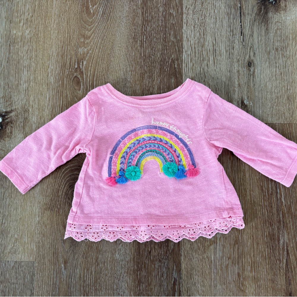 Hatley Rainbow & Eyelet-lace Spring Long T-shirt Size:3-6 months |Boho Spring